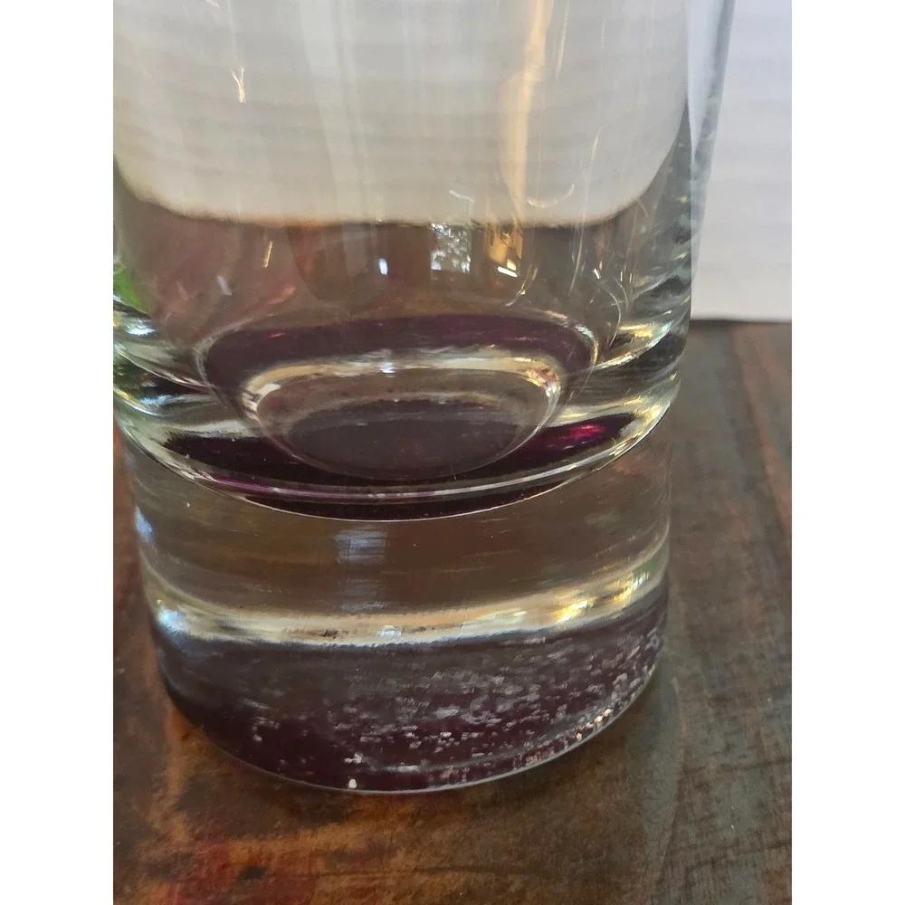 Set of 2 Highball‎ Glasses Heavy Sham Color Bottom Green Purple Tapered Tumblers